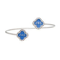Zeta Rhinestone Blue Clover Open Bangle