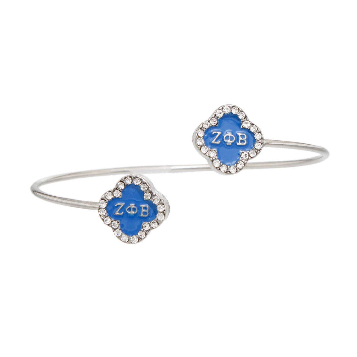 Zeta Rhinestone Blue Clover Open Bangle