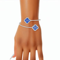 Zeta Rhinestone Blue Clover Open Bangle