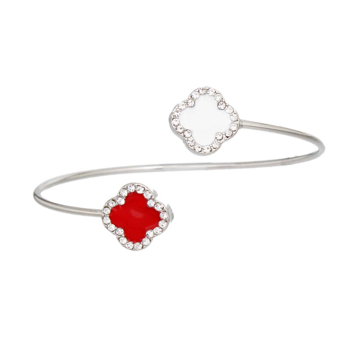 Delta Red White Stone Clover Open Bangle