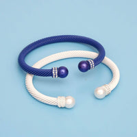Zeta 2 Pcs Blue White Cable Bangles