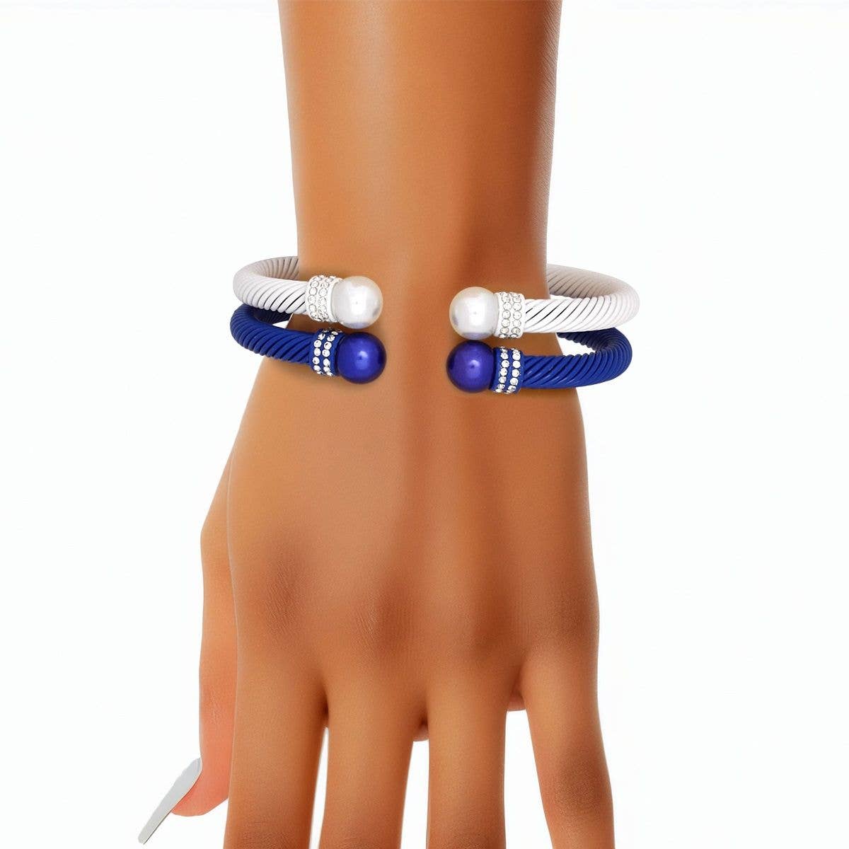 Zeta 2 Pcs Blue White Cable Bangles