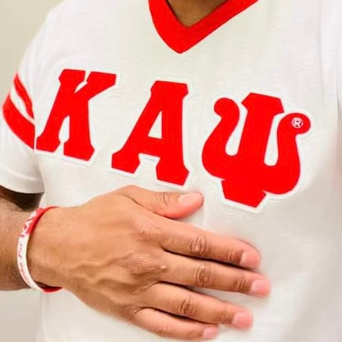 Kappa Chenille Letters Stripe Sleeves V-neck Tee