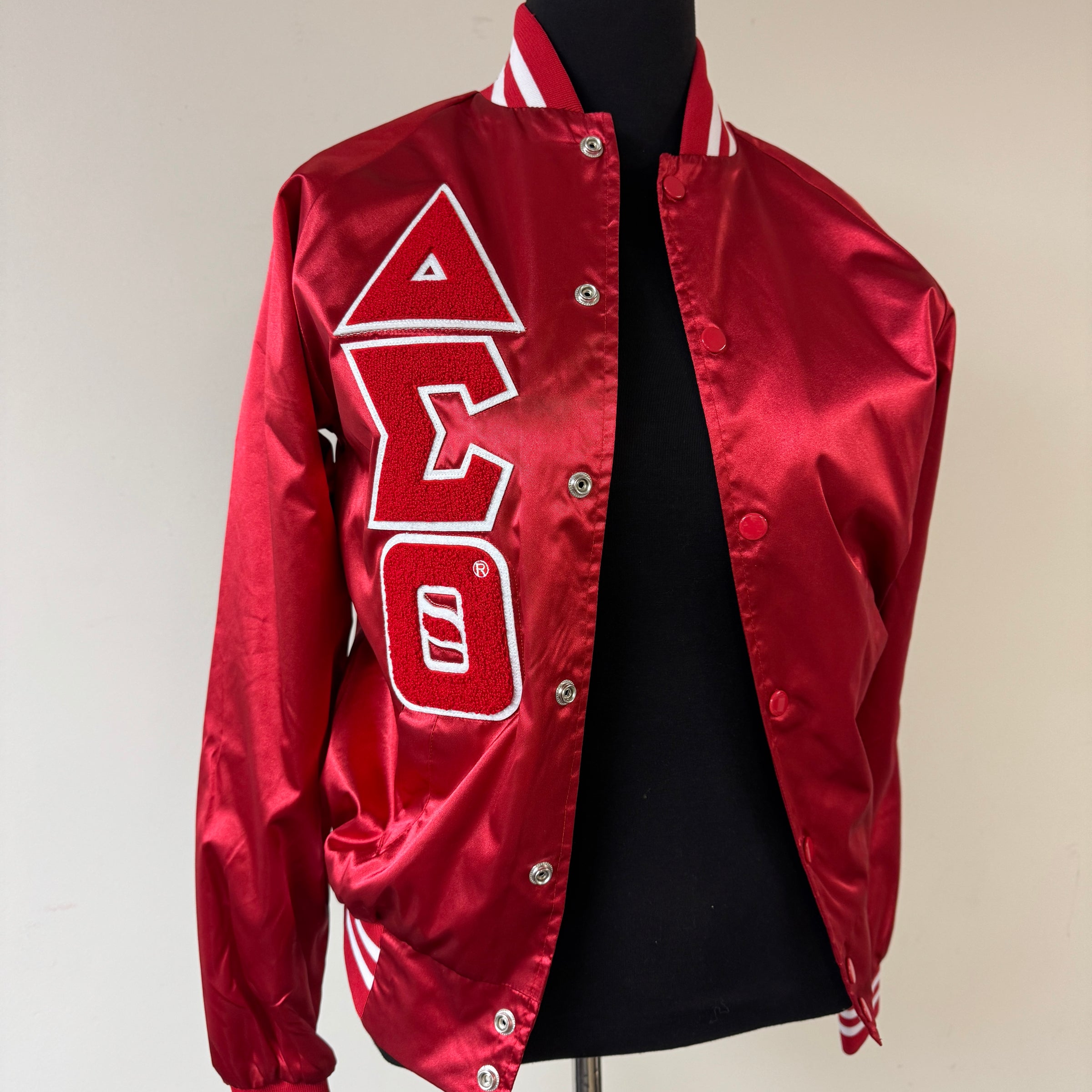 Delta Satin Chenille Letters Baseball Jacket Red (XS & 2X left)