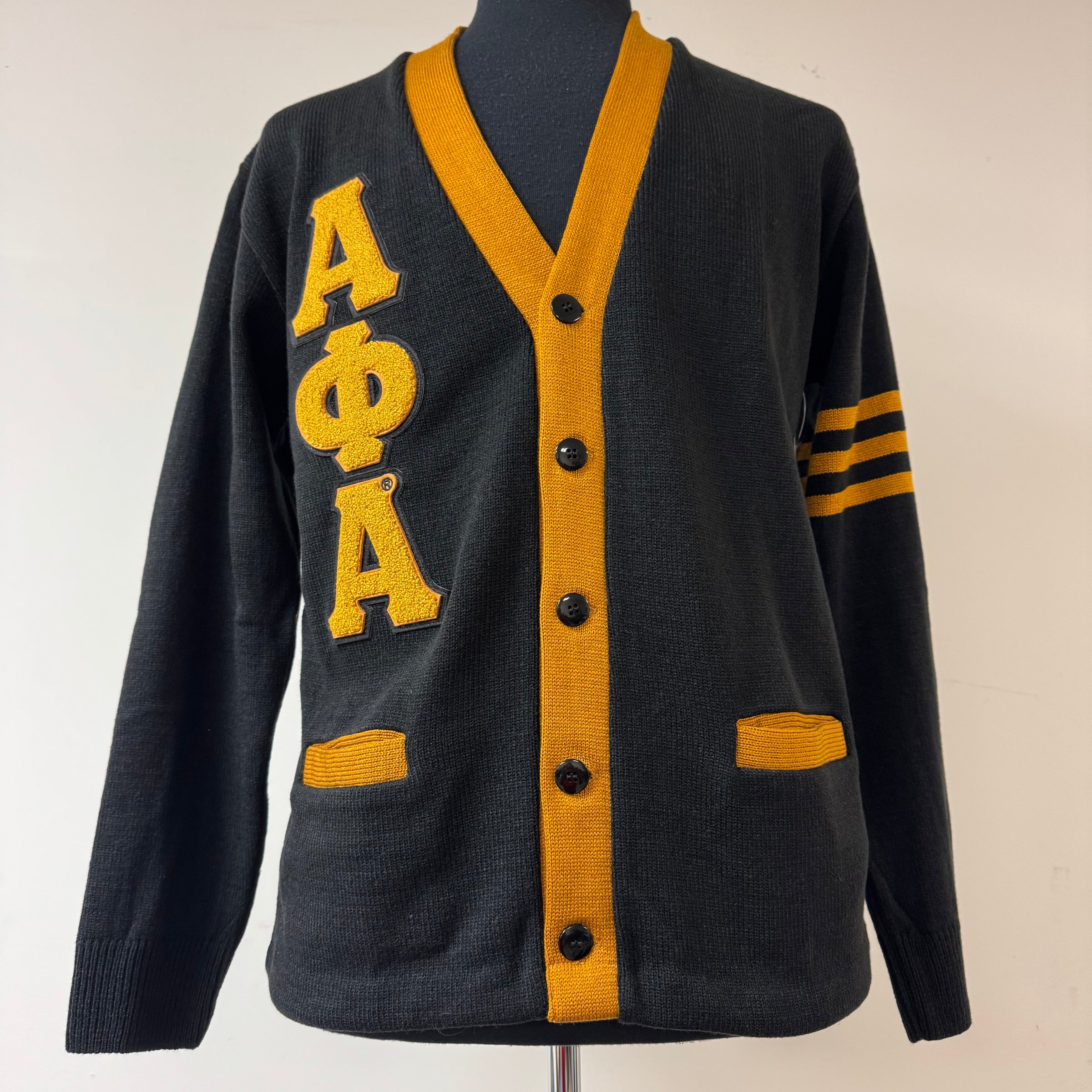 Alpha Varsity Cardigan Black and Gold