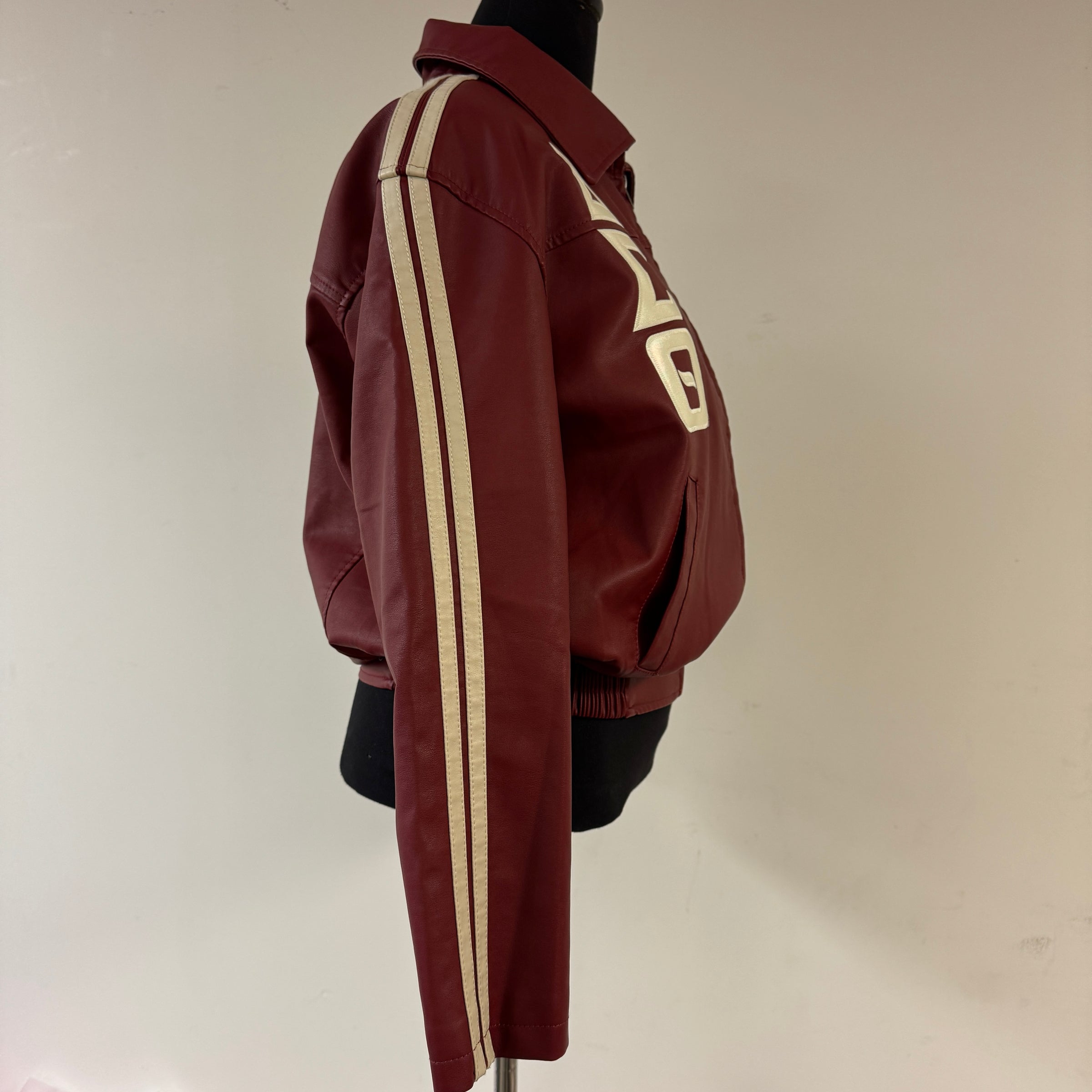 Delta Crimson Cream Faux Leather Jacket