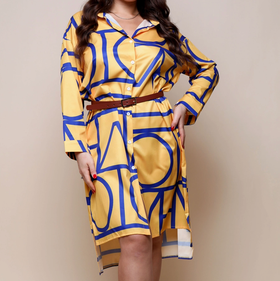 Graphic Print Long Sleeve Shirt Dress