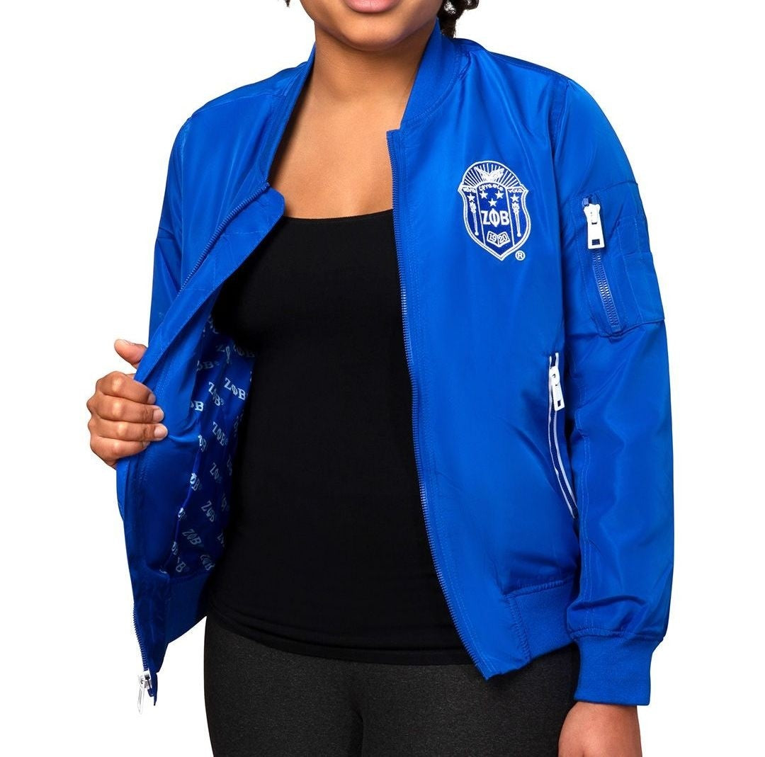 Zeta Satin Bomber Jacket Royal