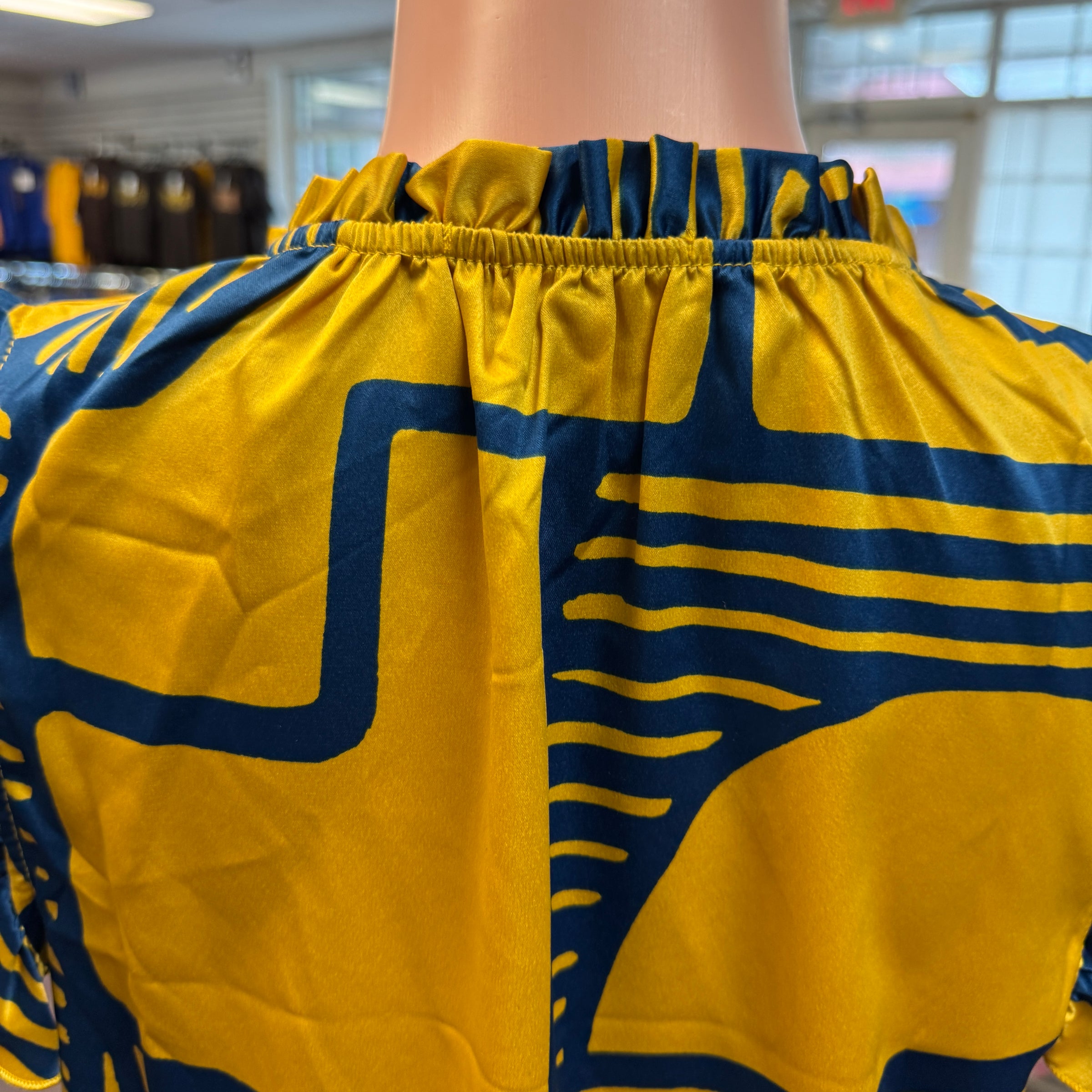 Gold and Blue Printed Ruffled Sleeves Blouse