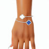 Zeta Blue White Stone Clover Open Bangle