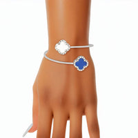 Zeta Blue White Stone Clover Open Bangle