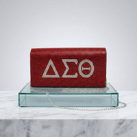 Delta Rhinestone Flap Snap Clutch Bag Red