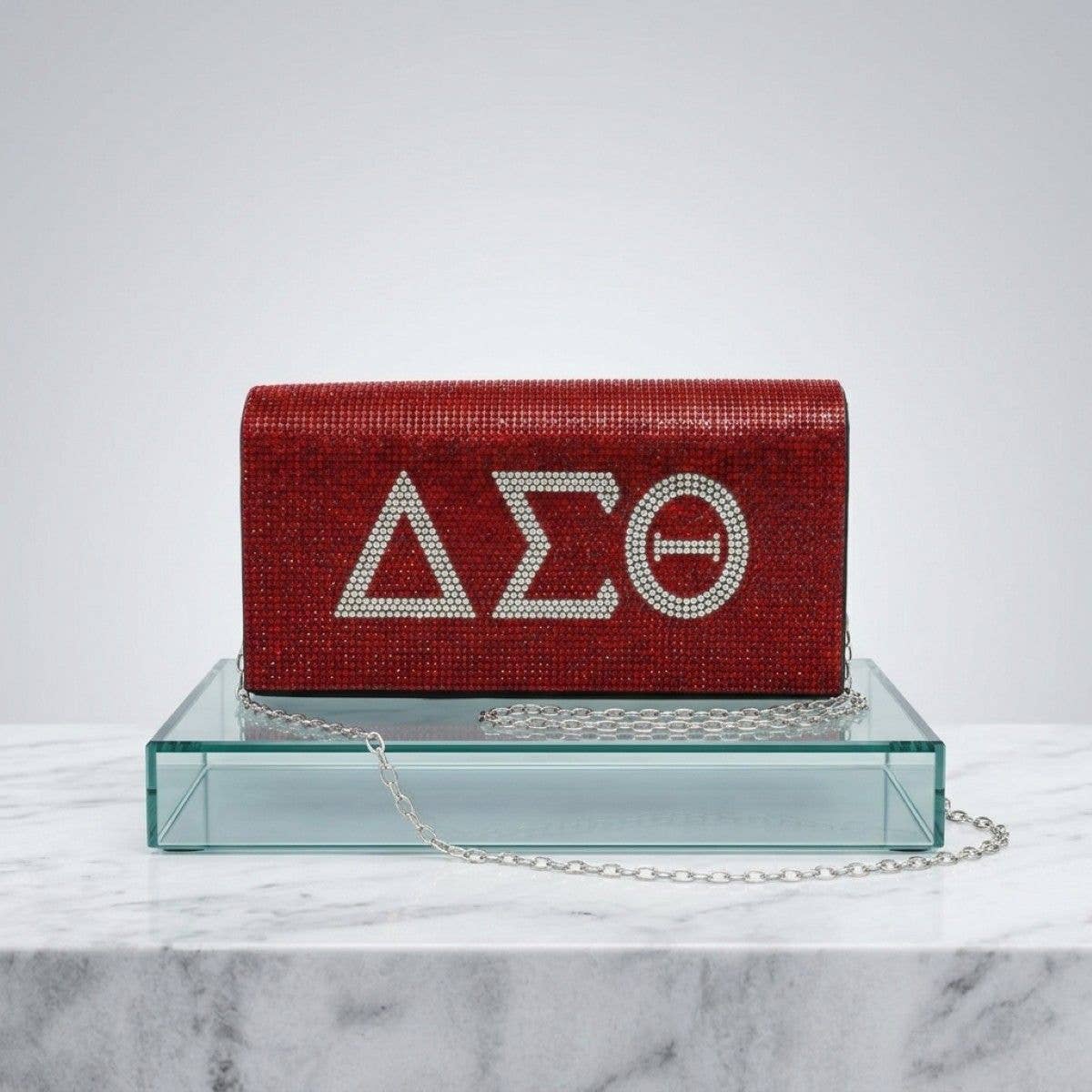 Delta Rhinestone Flap Snap Clutch Bag Red