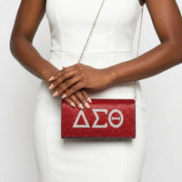 Delta Rhinestone Flap Snap Clutch Bag Red