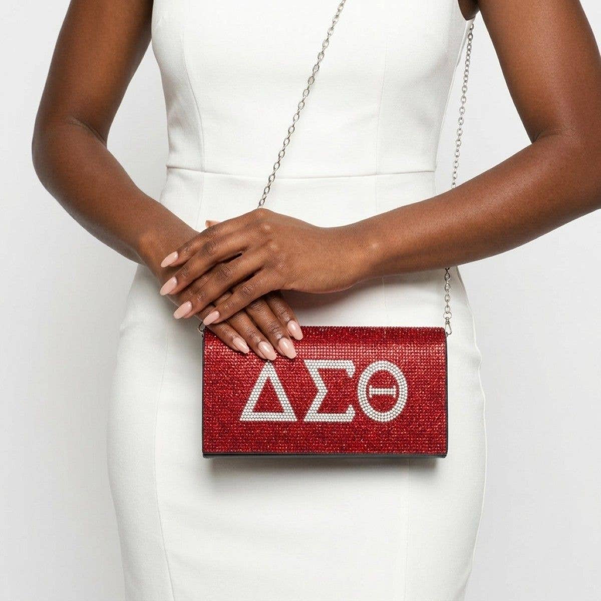 Delta Rhinestone Flap Snap Clutch Bag Red