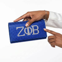 Zeta Rhinestone Flap Snap Clutch Bag Blue