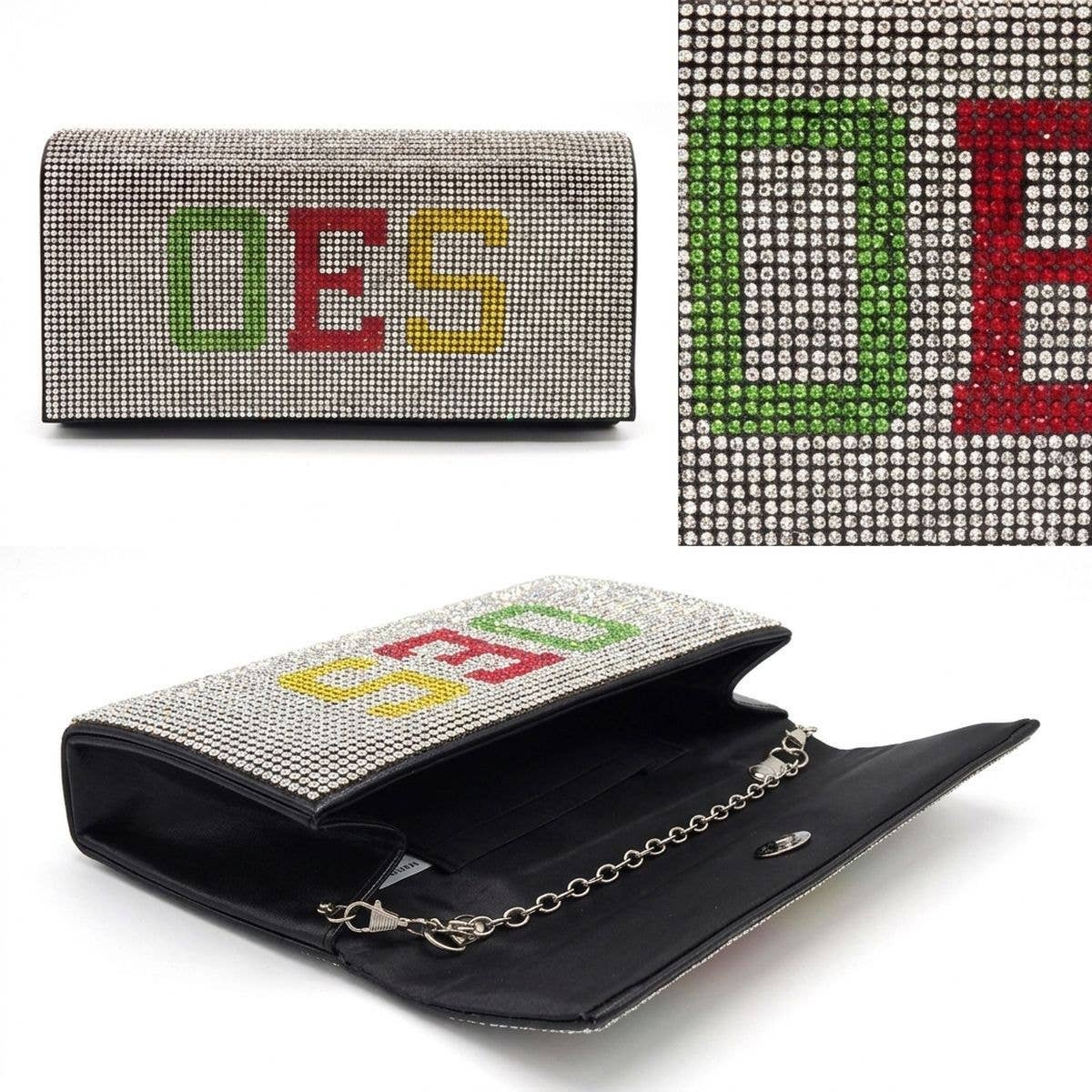 OES Rhinestone Flap Snap Clutch Bag