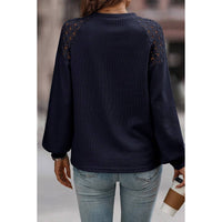 Textured Solid Lace Floral Top Navy