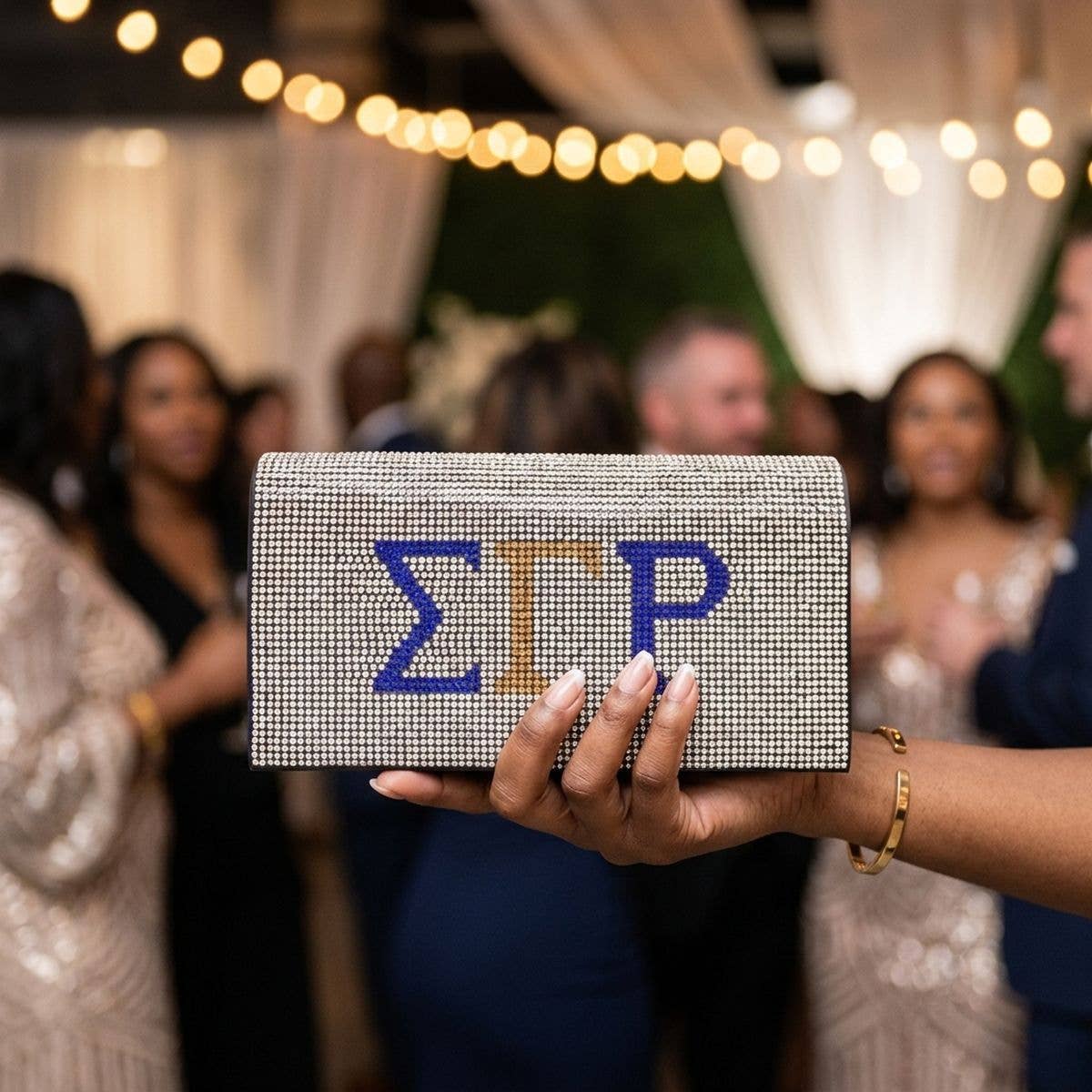 SGRho Rhinestone Flap Snap Clutch Bag