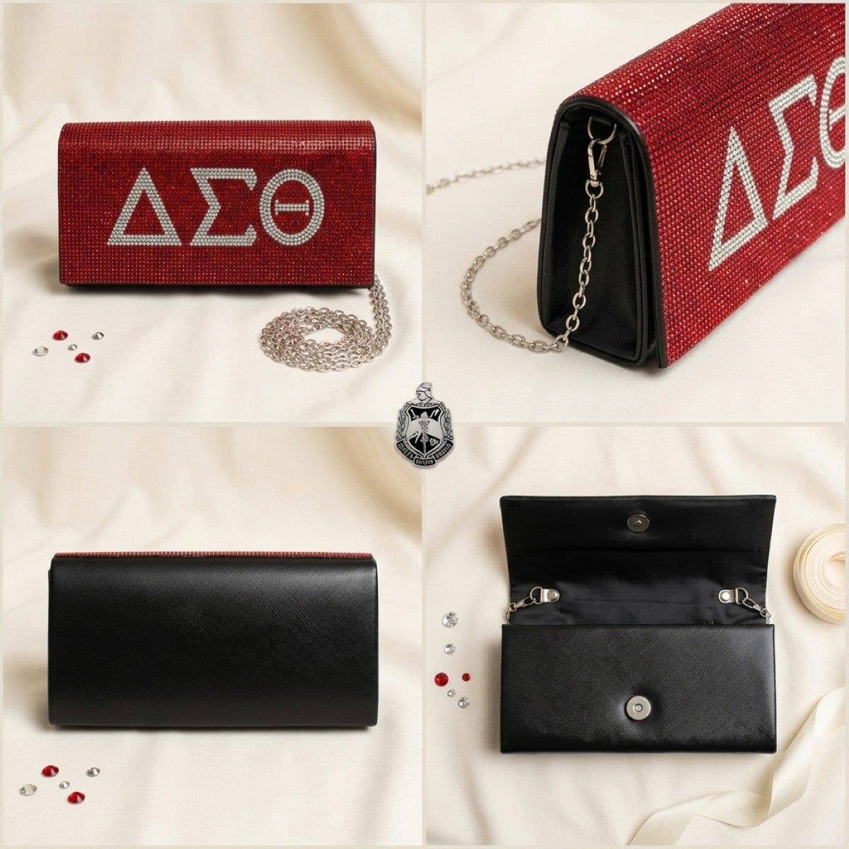 Delta Rhinestone Flap Snap Clutch Bag Red