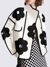 Flower Print Long Sleeves Loose Coat B/W