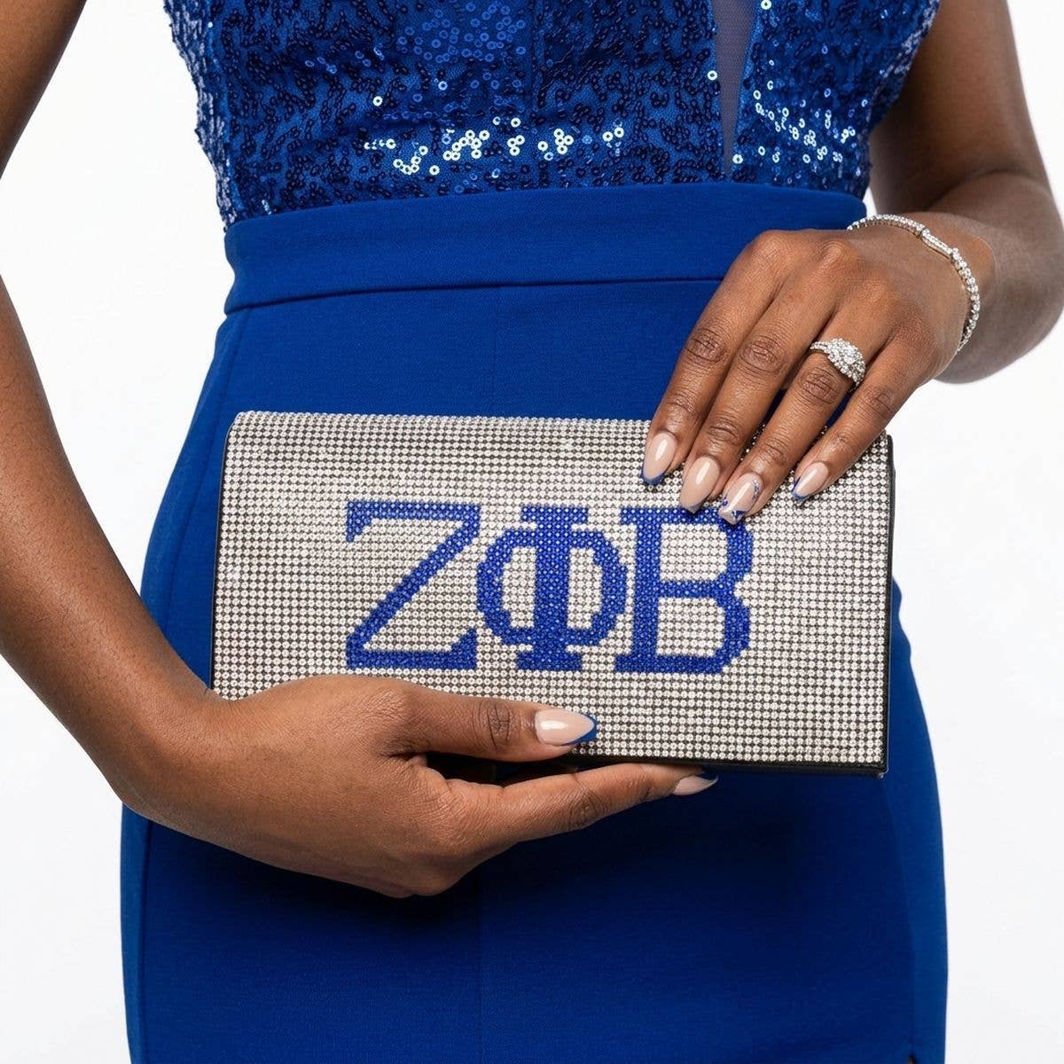 Zeta Rhinestone Flap Snap Clutch Bag Silver