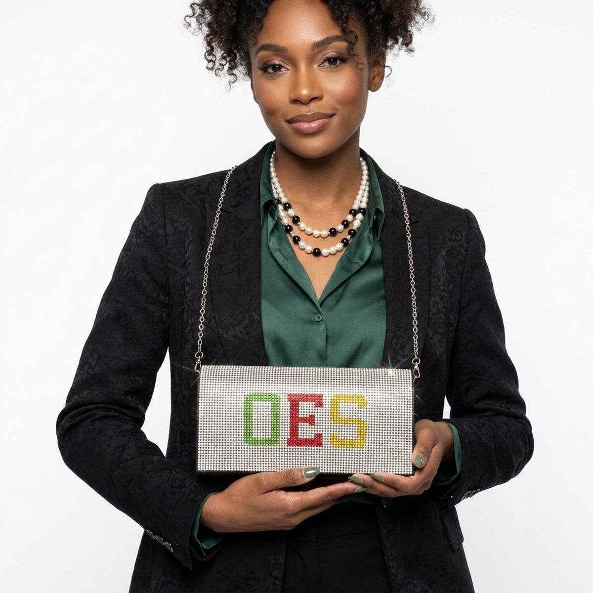 OES Rhinestone Flap Snap Clutch Bag