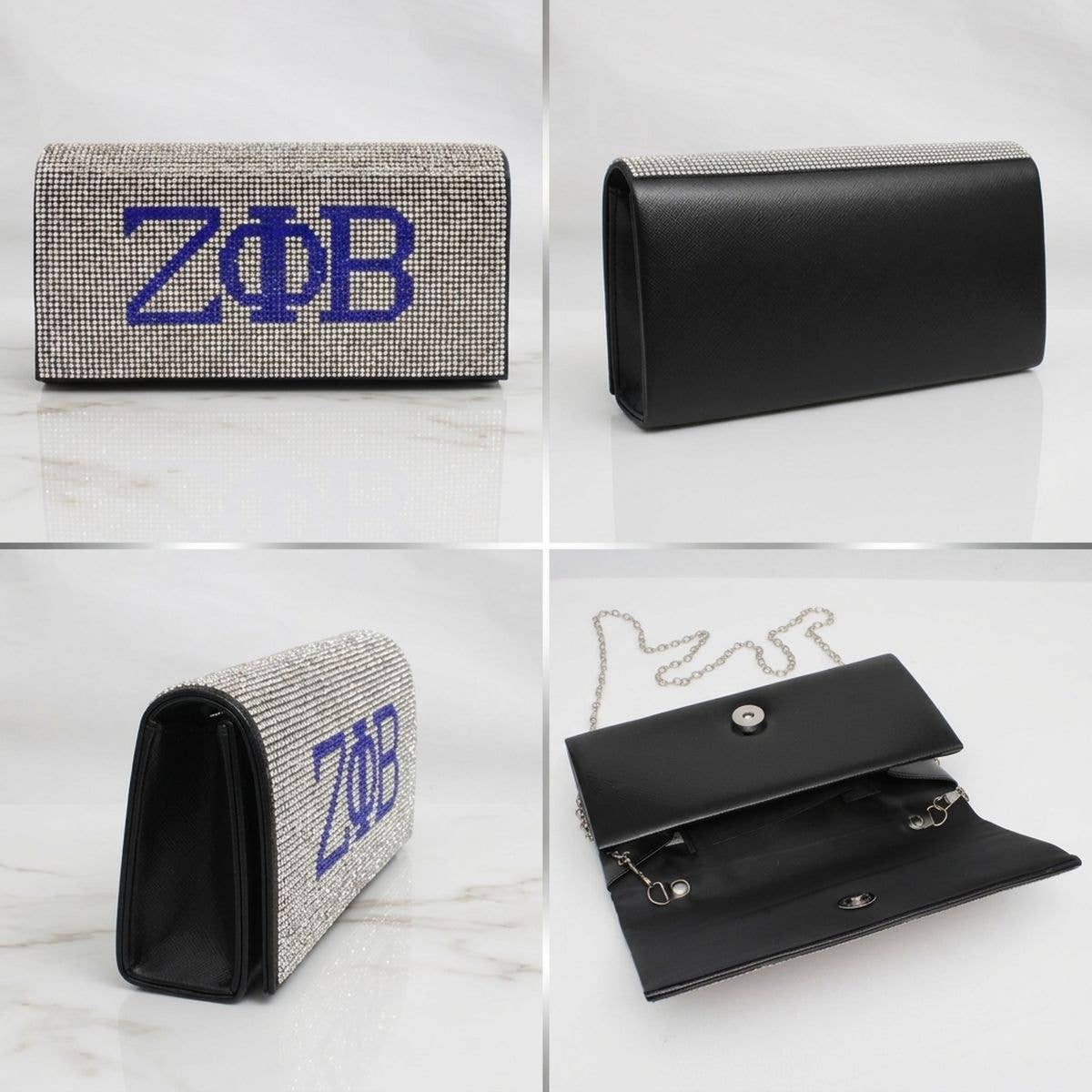 Zeta Rhinestone Flap Snap Clutch Bag Silver