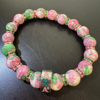 AKA Bead Bracelet Marble Pink and Green - New!