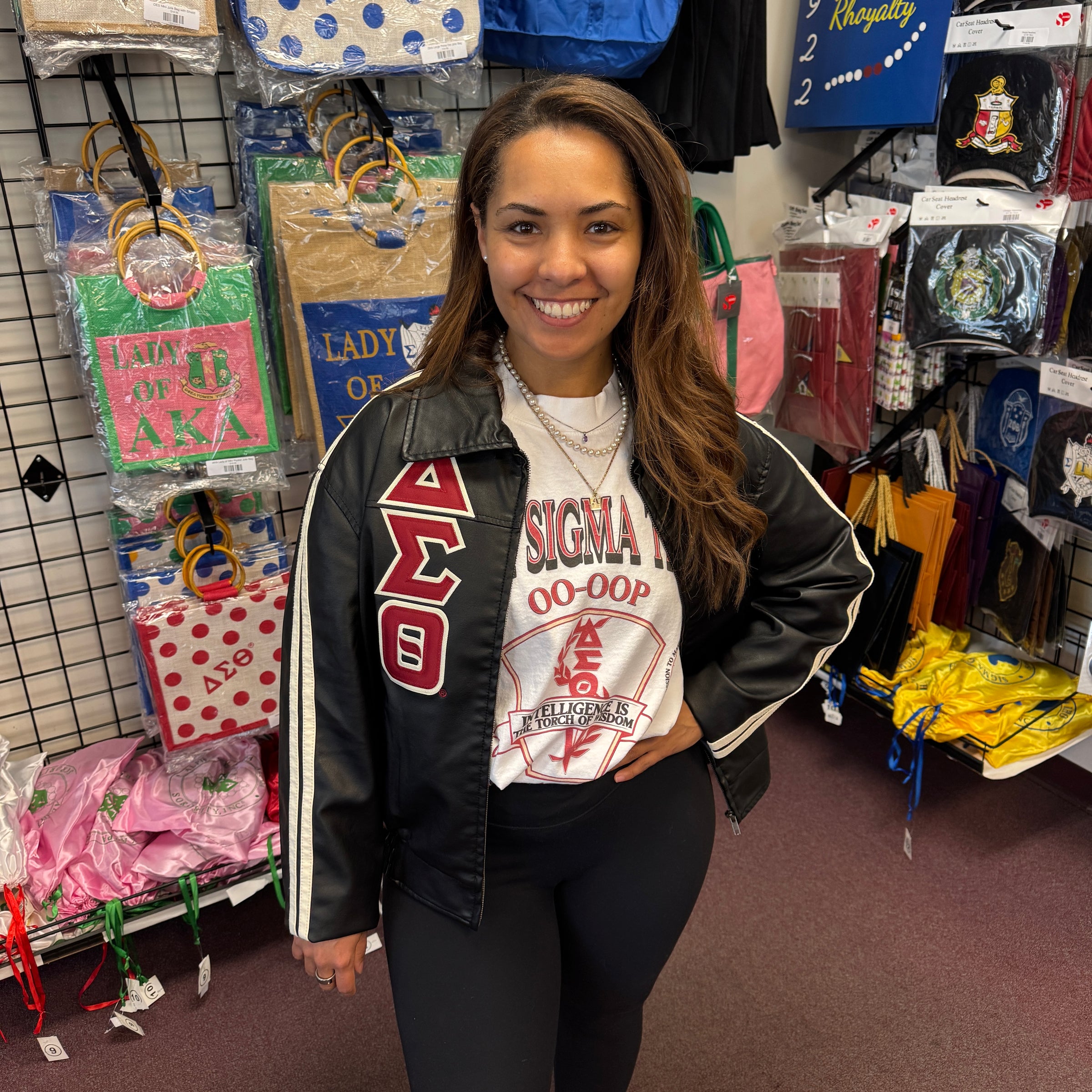 Delta Strip Sleeves Faux Leather Jacket Black