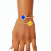 SGRho Blue Gold Stone Clover Open Bangle