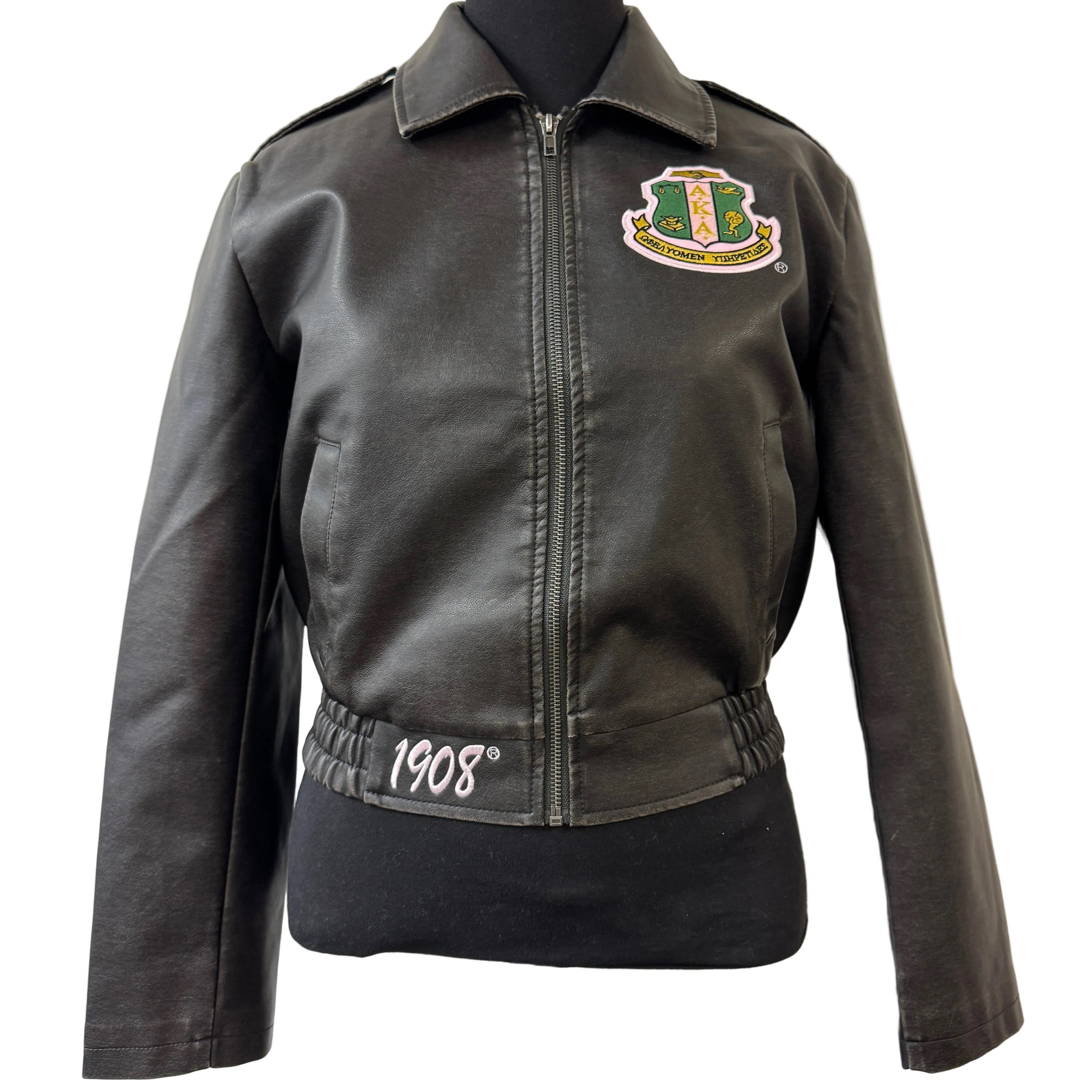 AKA Faux Leather Jacket Black Wash Effect