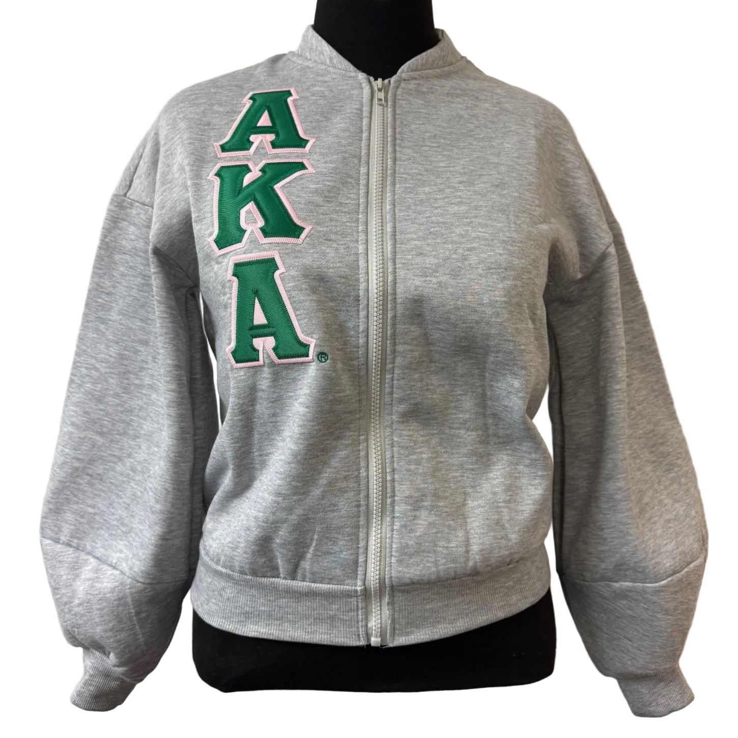 AKA Puff Sleeves Grey Zip Sweatshirt