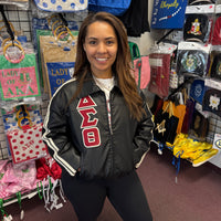 Delta Strip Sleeves Faux Leather Jacket Black