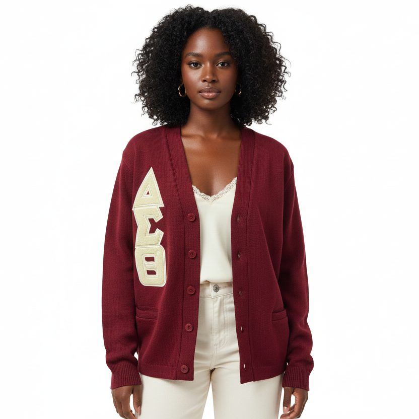 Delta Crimson Varsity Cardigan Chenille Letters
