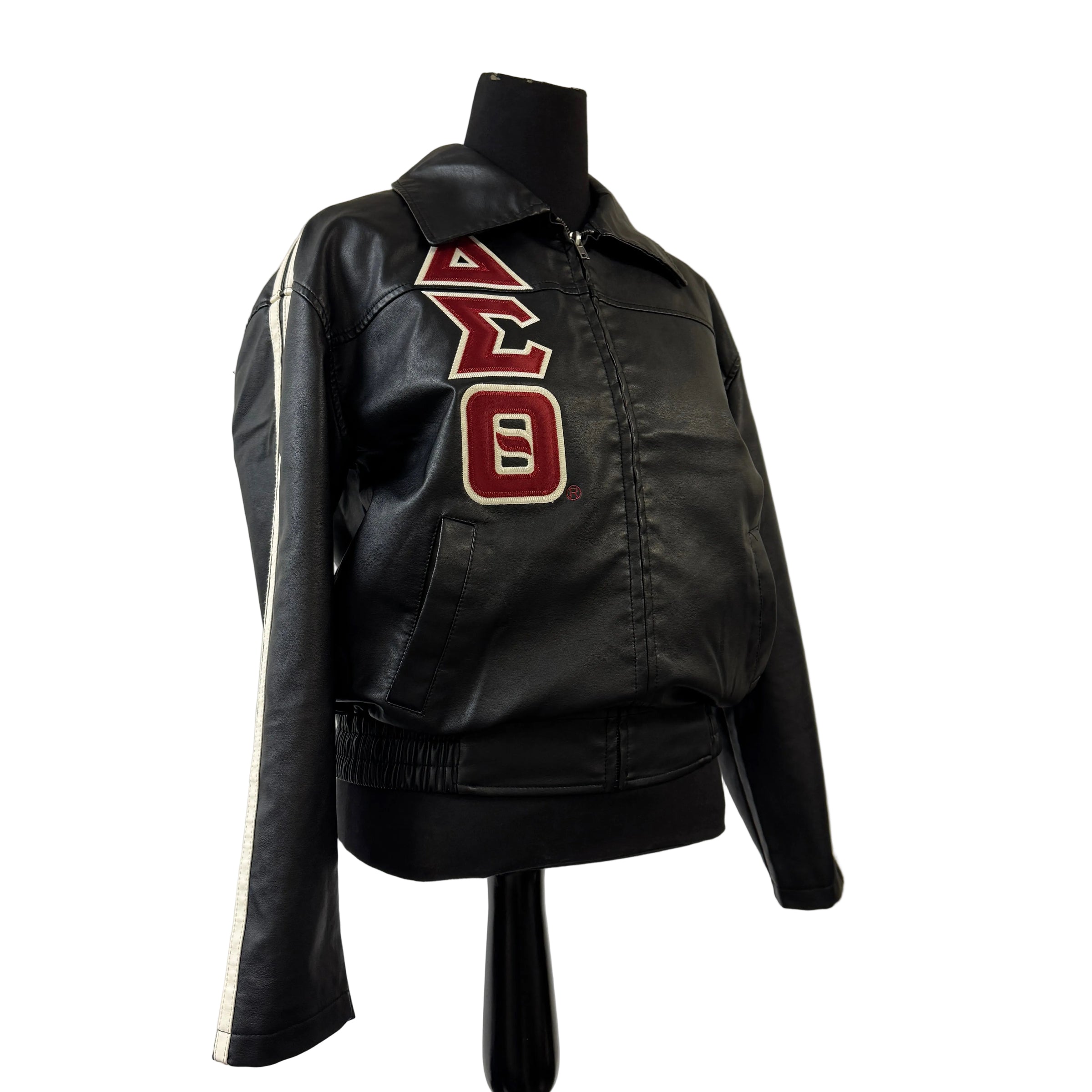 Delta Strip Sleeves Faux Leather Jacket Black