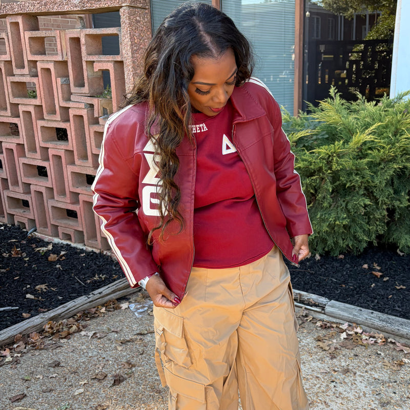 Delta Crimson Cream Faux Leather Jacket