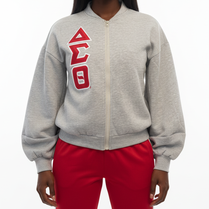 Delta Puff Sleeves Grey Zip Sweatshirt