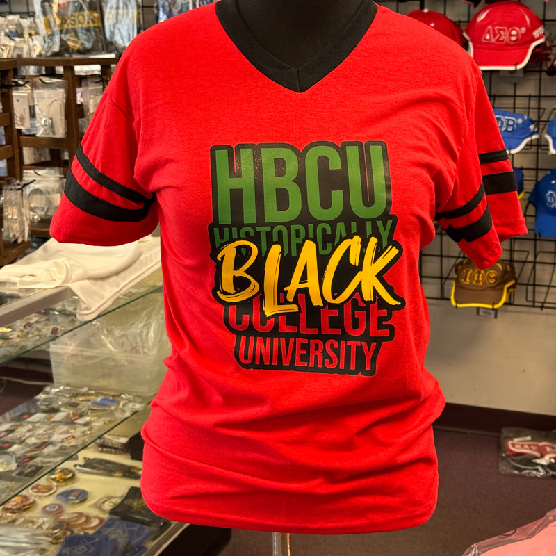 HBCU Stripe Sleeves V-neck Tee Red