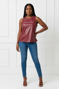 Delta Faux Leather Tank Top Crimson