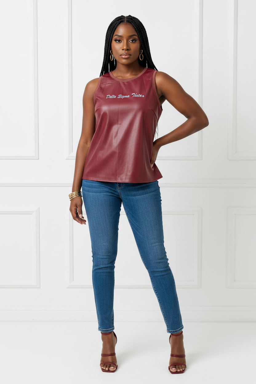 Delta Faux Leather Tank Top Crimson