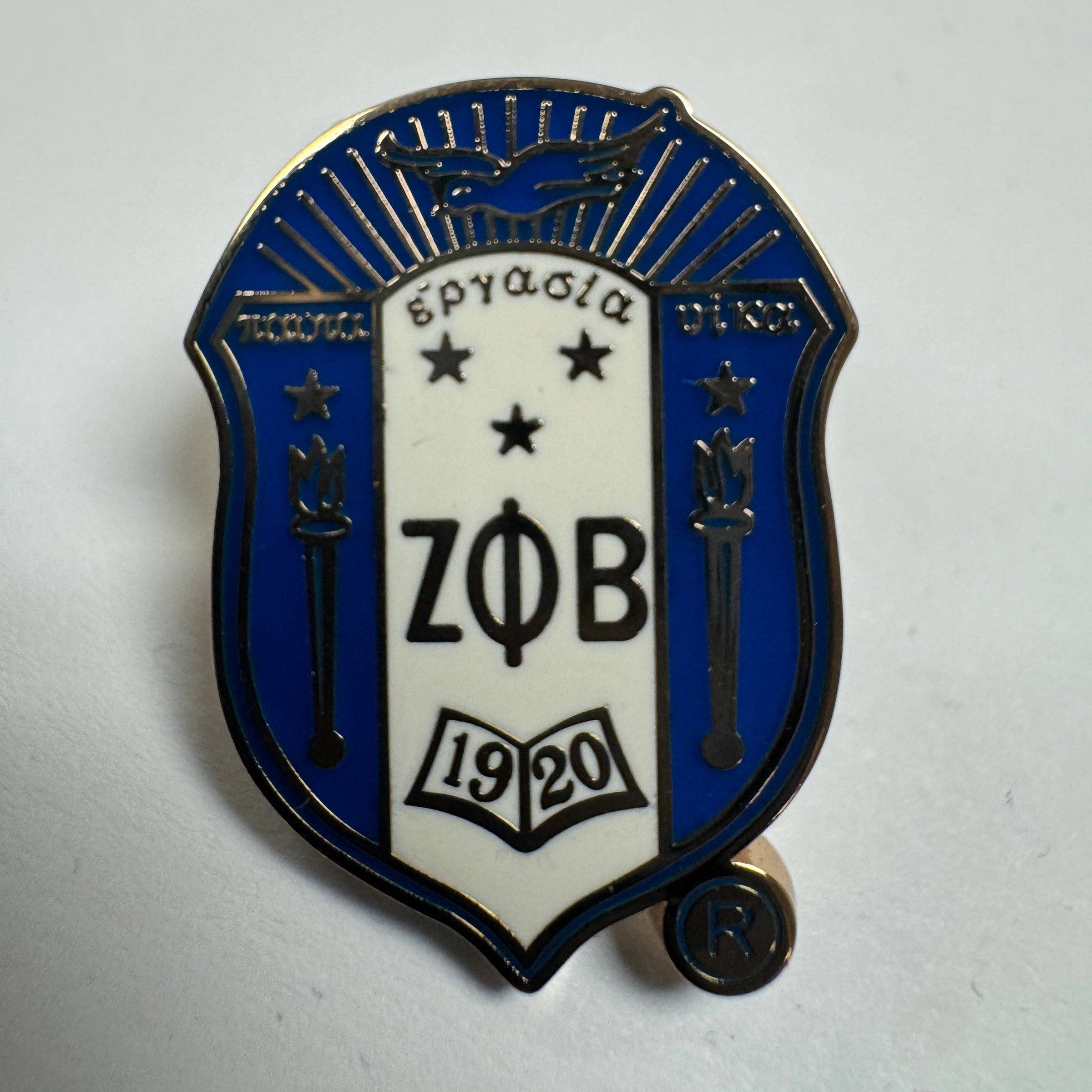 Zeta Shield Lapel Pin - Gold metal