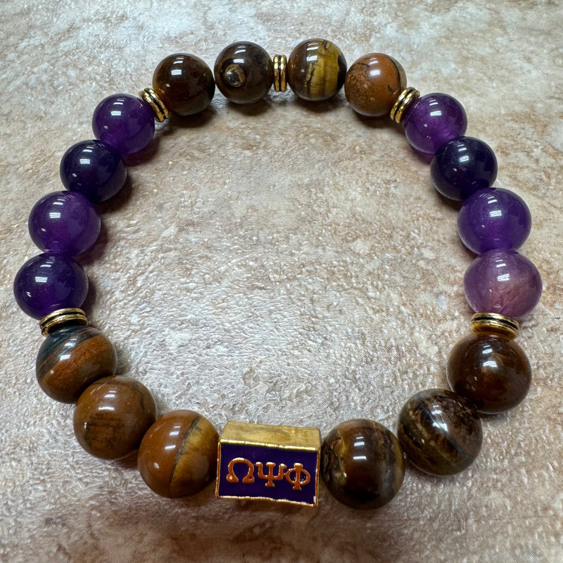 Omega Tiger Eye Bead Bracelet with Purple