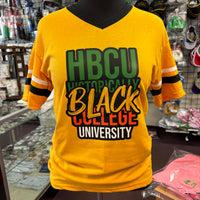 HBCU Stripe Sleeves V-neck Tee Gold