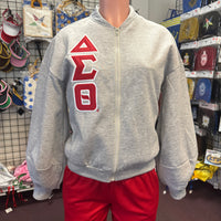 Delta Puff Sleeves Grey Zip Sweatshirt