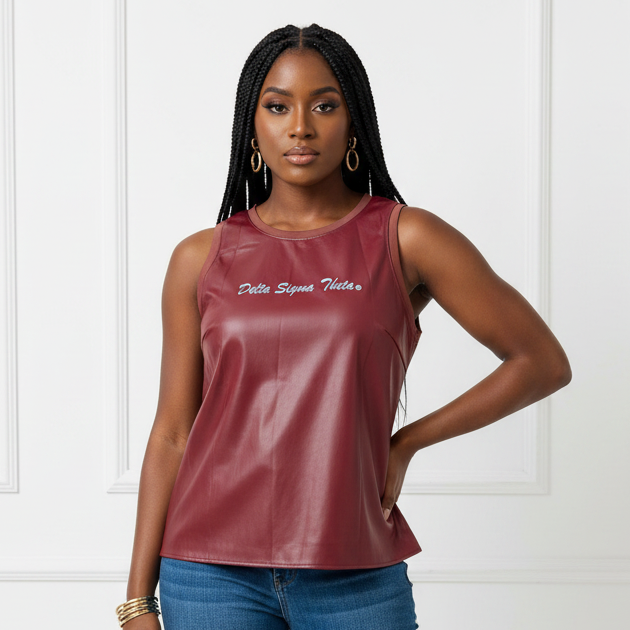 Delta Faux Leather Tank Top Crimson