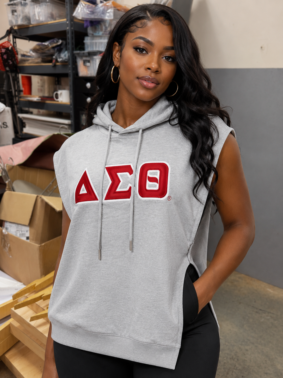 Delta Sleeveless Drop Shoulder Hoodie Grey