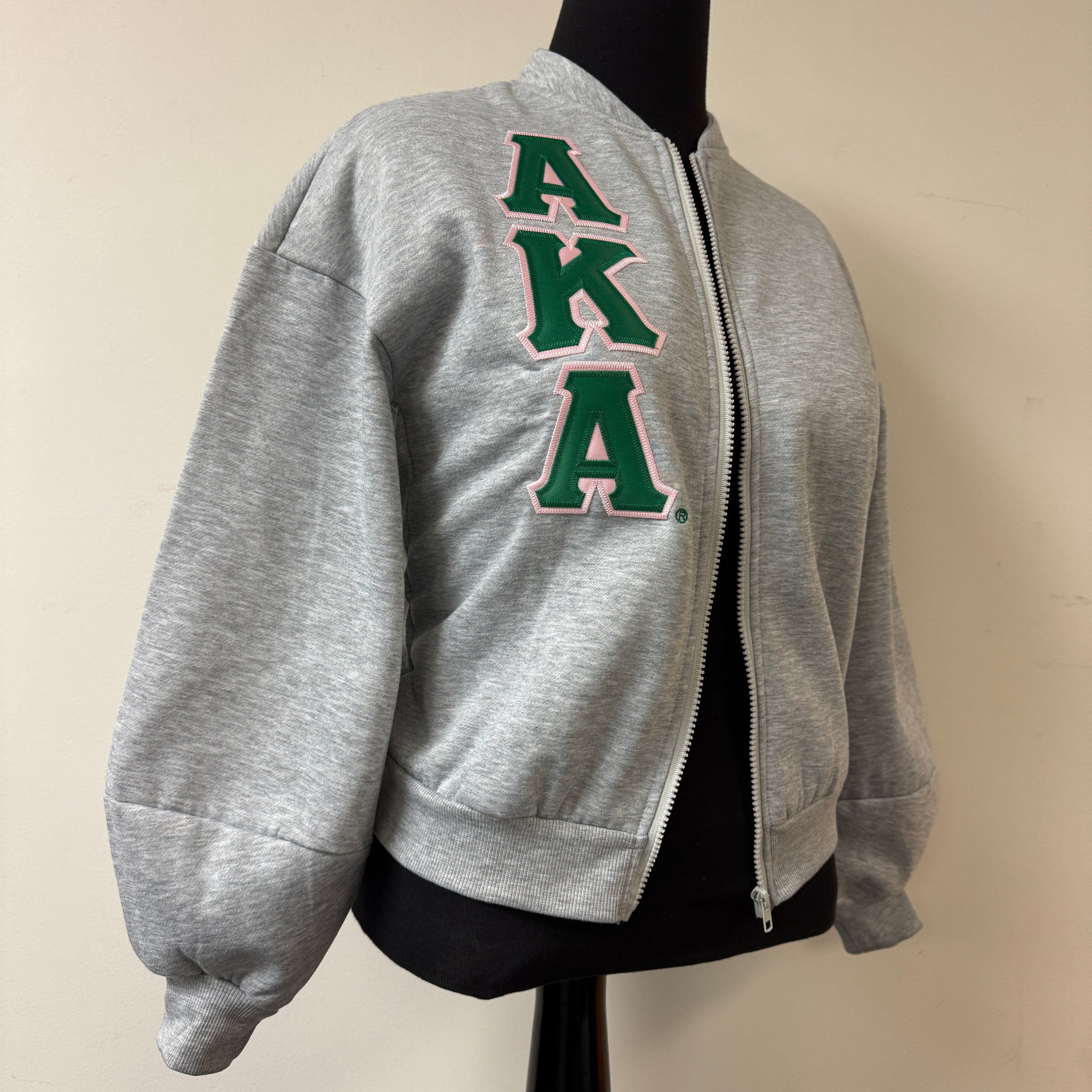 AKA Puff Sleeves Grey Zip Sweatshirt