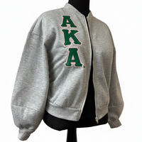AKA Puff Sleeves Grey Zip Sweatshirt