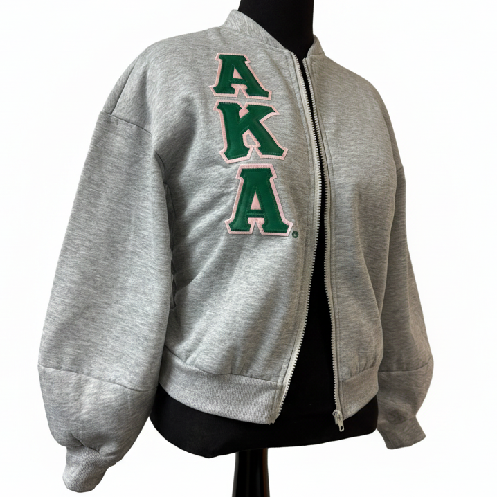 AKA Puff Sleeves Grey Zip Sweatshirt
